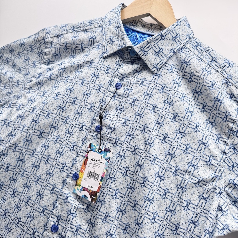 Robert Graham Madagascar Mens Medium Tailored Fit Blue Button Up Shirt